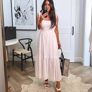 Abercrombie & Fitch White Ruffle Strap Textured Maxi Dress